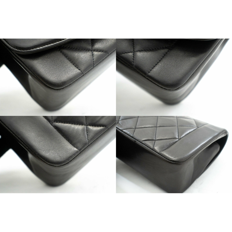 【日本直送】CHANEL Diana 翻蓋鏈條單肩包黑色絎縫小羊皮錢包-5