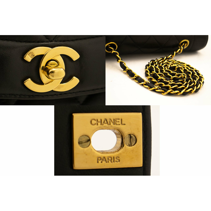 【日本直送】CHANEL Diana 翻蓋鏈條單肩包黑色絎縫小羊皮錢包-6