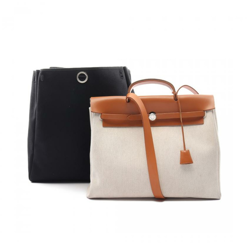 【日本直送】 手提包 Toile officier細棉帆布 真皮 象牙白 淺棕色 銀色五金 □E刻印-0