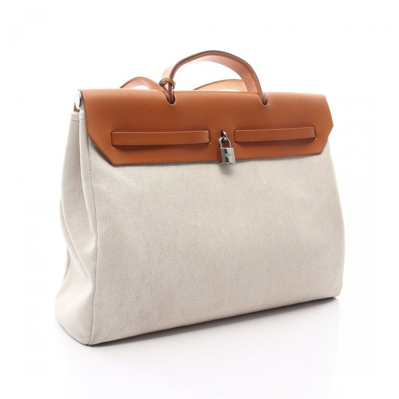 【日本直送】 手提包 Toile officier細棉帆布 真皮 象牙白 淺棕色 銀色五金 □E刻印-1