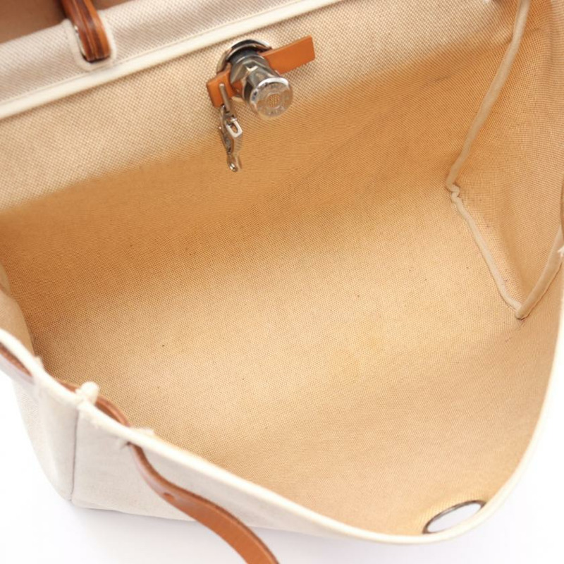 【日本直送】 手提包 Toile officier細棉帆布 真皮 象牙白 淺棕色 銀色五金 □E刻印-2