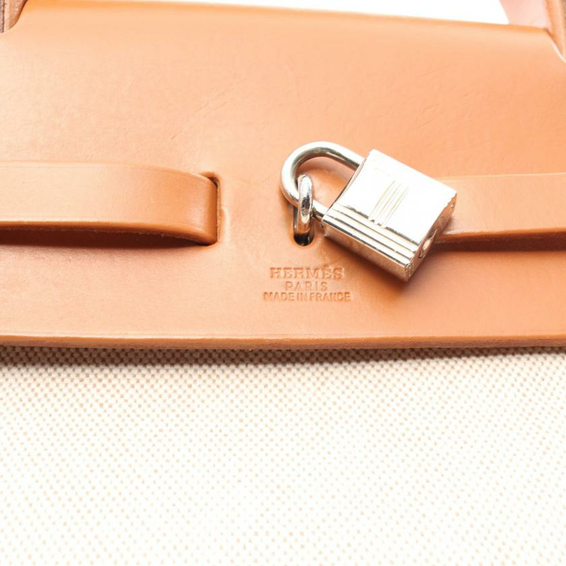 【日本直送】 手提包 Toile officier細棉帆布 真皮 象牙白 淺棕色 銀色五金 □E刻印-3