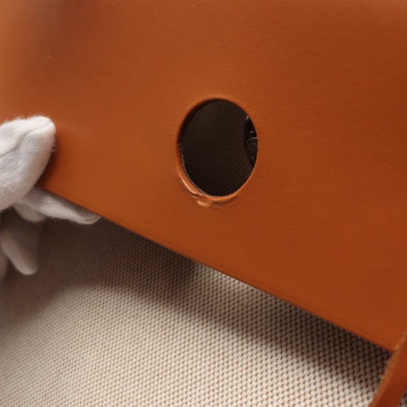 【日本直送】 手提包 Toile officier細棉帆布 真皮 象牙白 淺棕色 銀色五金 □E刻印-4