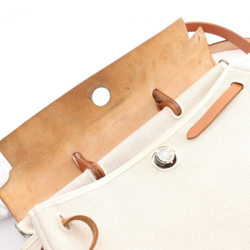 【日本直送】 手提包 Toile officier細棉帆布 真皮 象牙白 淺棕色 銀色五金 □E刻印-5
