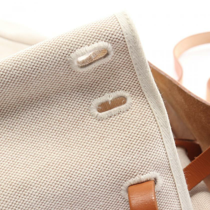 【日本直送】 手提包 Toile officier細棉帆布 真皮 象牙白 淺棕色 銀色五金 □E刻印-7