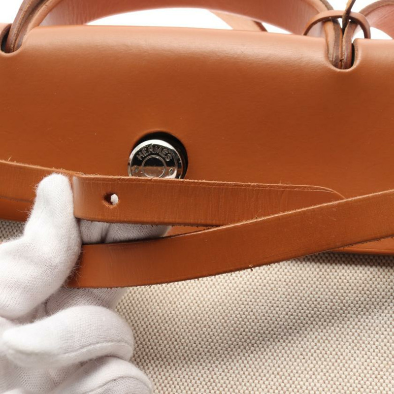 【日本直送】 手提包 Toile officier細棉帆布 真皮 象牙白 淺棕色 銀色五金 □E刻印-8