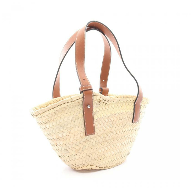 【日本直送】 basket bag S 提籃包 手提包 酒椰葉纖維 真皮 米色 棕色-1