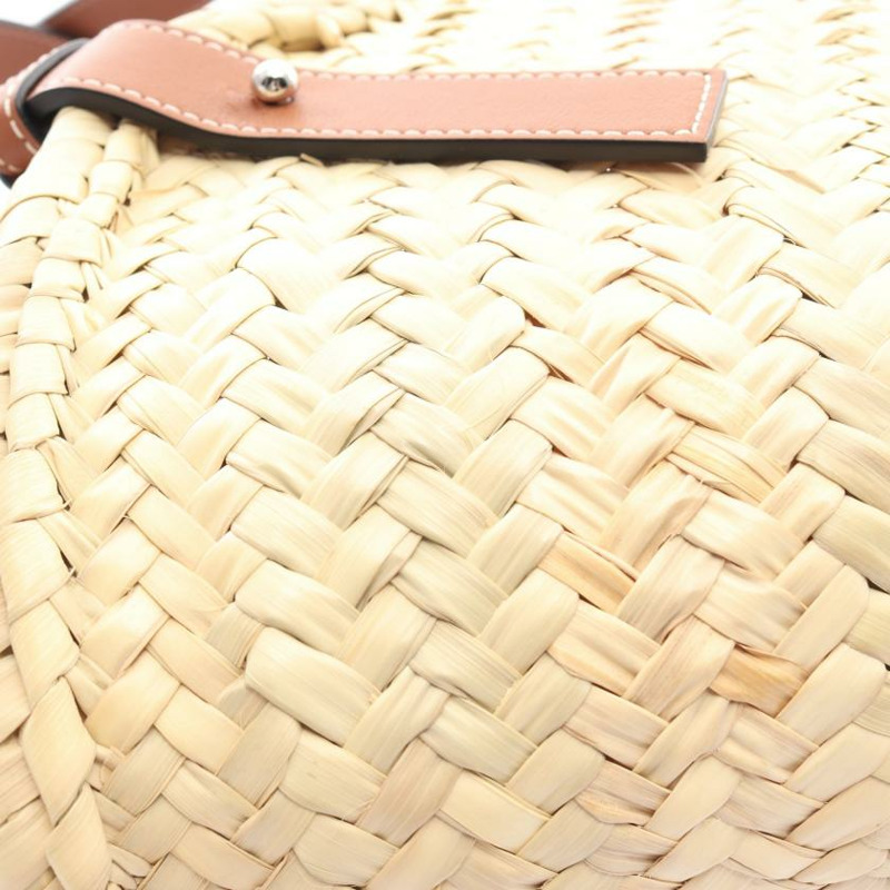 【日本直送】 basket bag S 提籃包 手提包 酒椰葉纖維 真皮 米色 棕色-6