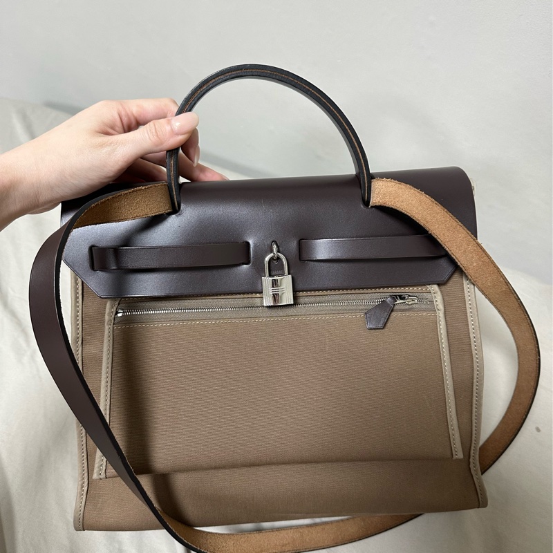 二手🤎愛馬仕Hermes herbag zip 31 大象灰外縫🐘配烏木色-9