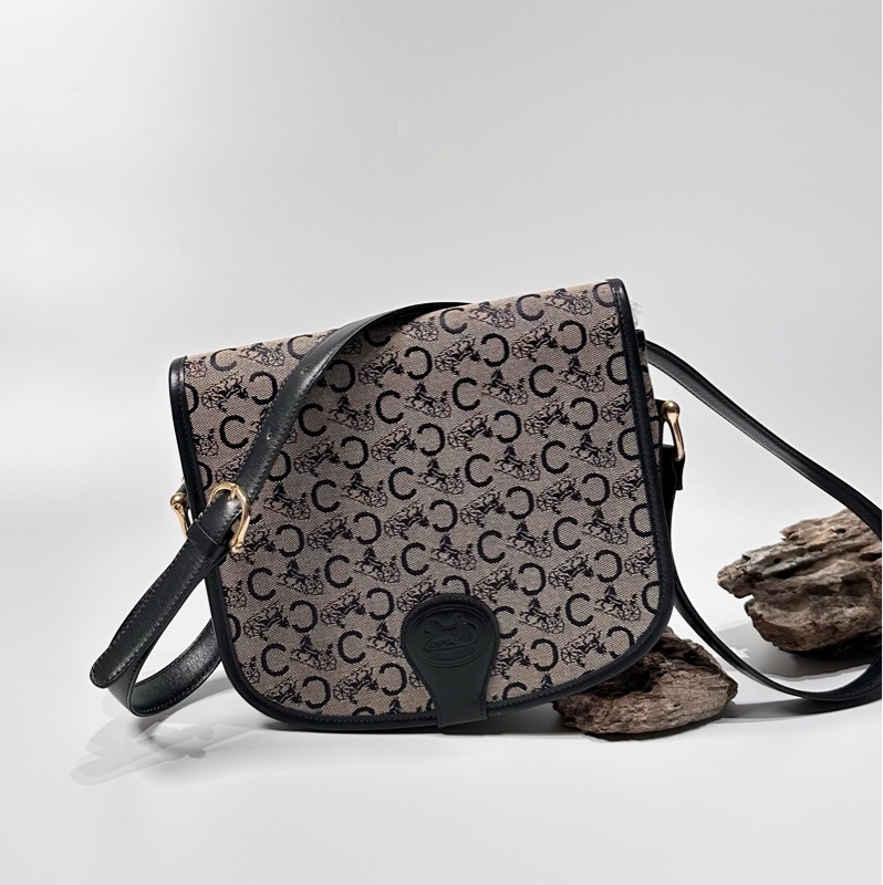 Celine vintage 日本二手 中古復古古董 老花 馬車 logo 馬鞍包 側背包-0