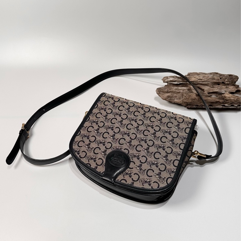 Celine vintage 日本二手 中古復古古董 老花 馬車 logo 馬鞍包 側背包-2