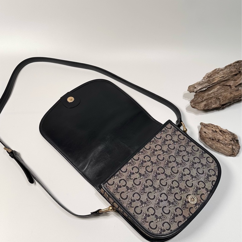 Celine vintage 日本二手 中古復古古董 老花 馬車 logo 馬鞍包 側背包-3