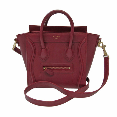Celine Luggage Nano Shopper 女士皮革手提包，單肩包深紅色