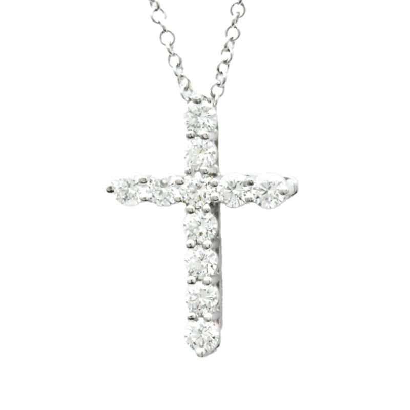 【日本直送】蒂芬妮小十字鑽石項鍊白金鑽石男士、女士時尚吊墜項鍊（銀色）-0
