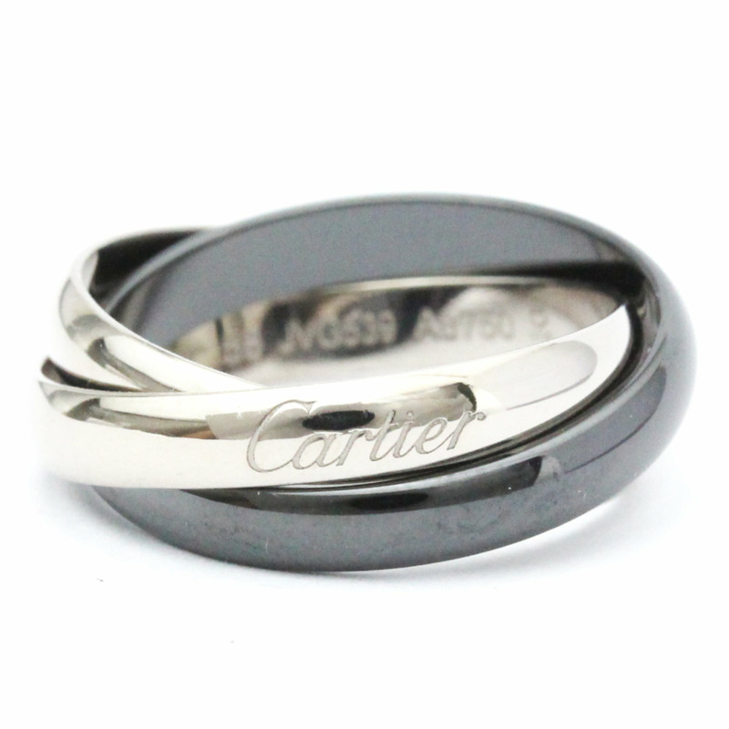 【日本直送】卡地亞 Trinity 陶瓷,白金(18K)時尚無石戒指 黑色,銀色-0