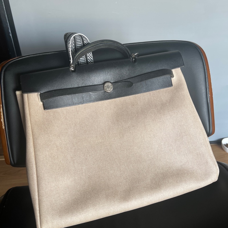 Herbag 39 Hermes 愛馬仕 黑白拼色 中古款 附替換袋-4
