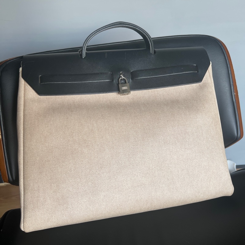 Herbag 39 Hermes 愛馬仕 黑白拼色 中古款 附替換袋-7