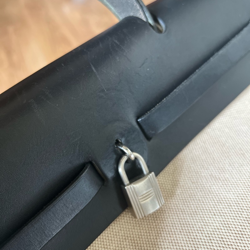 Herbag 39 Hermes 愛馬仕 黑白拼色 中古款 附替換袋-15