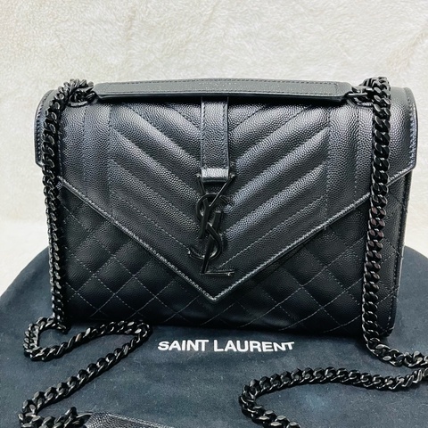 Ysl envelope 粒面絎縫皮革中型信封袋 (黑）
