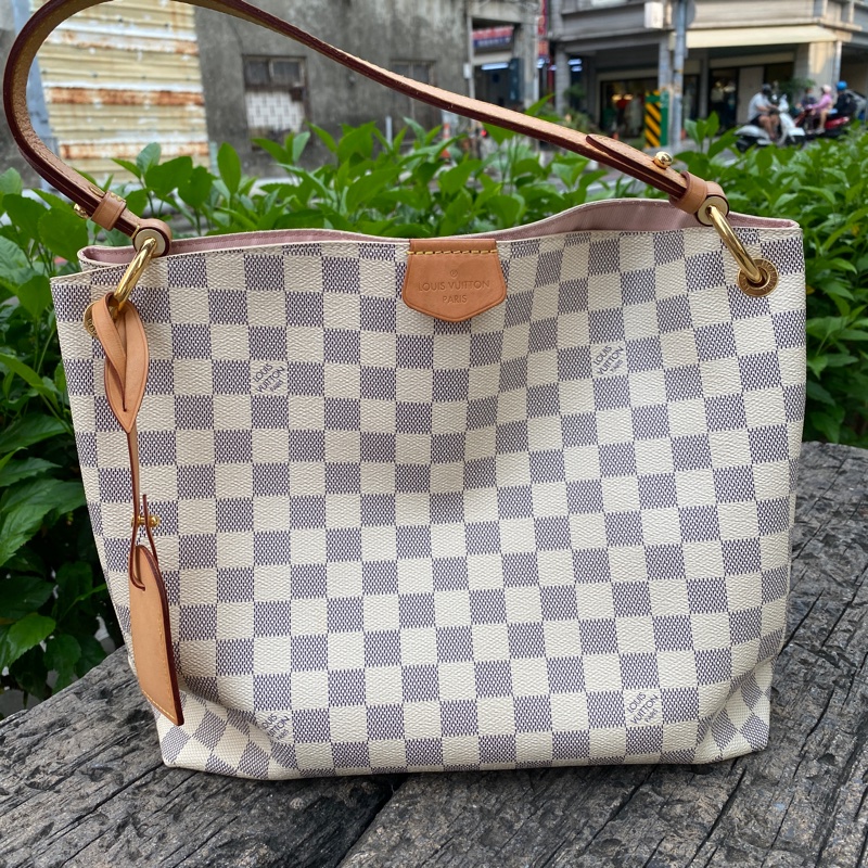 二手LOUIS VUITTON LV 白色棋盤格graceful單肩背包PM-0