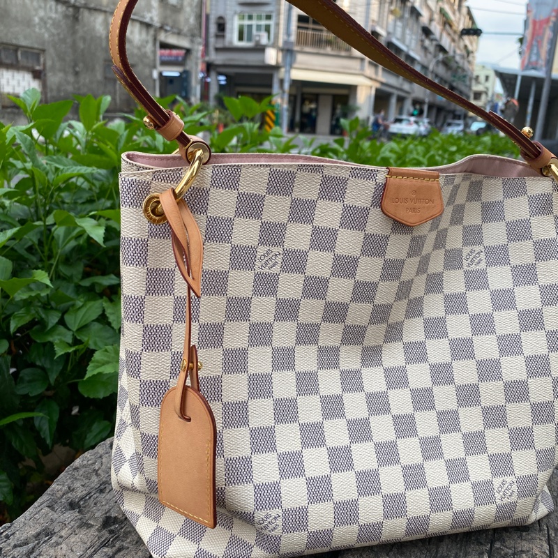 二手LOUIS VUITTON LV 白色棋盤格graceful單肩背包PM-1