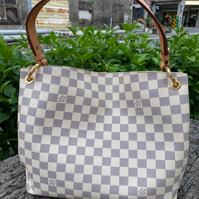 二手LOUIS VUITTON LV 白色棋盤格graceful單肩背包PM-3