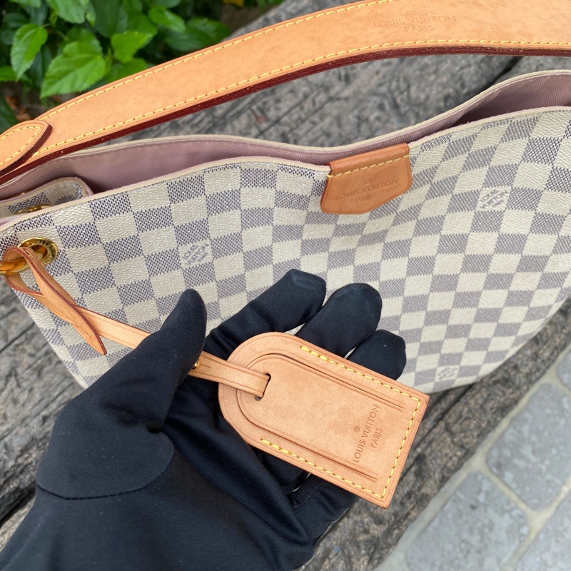 二手LOUIS VUITTON LV 白色棋盤格graceful單肩背包PM-8