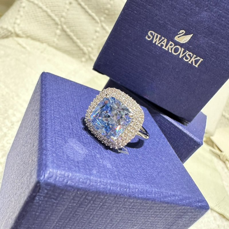 SWAROVSKI 施華洛世奇 海洋之心藍水晶戒指-0