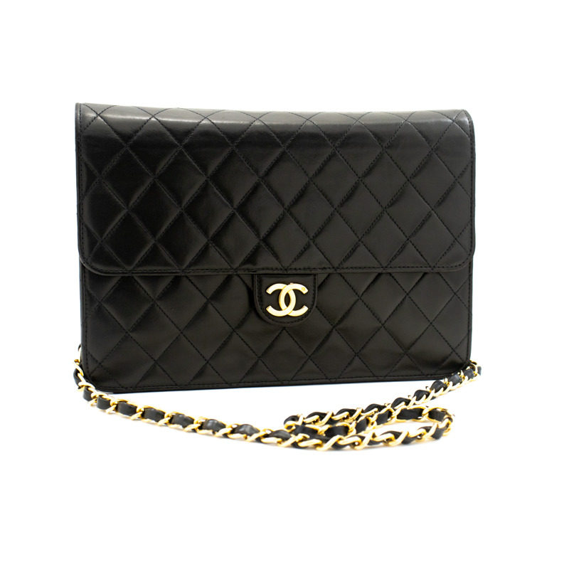 【日本直送】CHANEL 鏈條單肩包手拿包黑色絎縫翻蓋小羊皮錢包-1