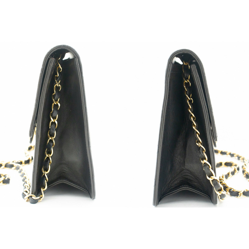 【日本直送】CHANEL 鏈條單肩包手拿包黑色絎縫翻蓋小羊皮錢包-4