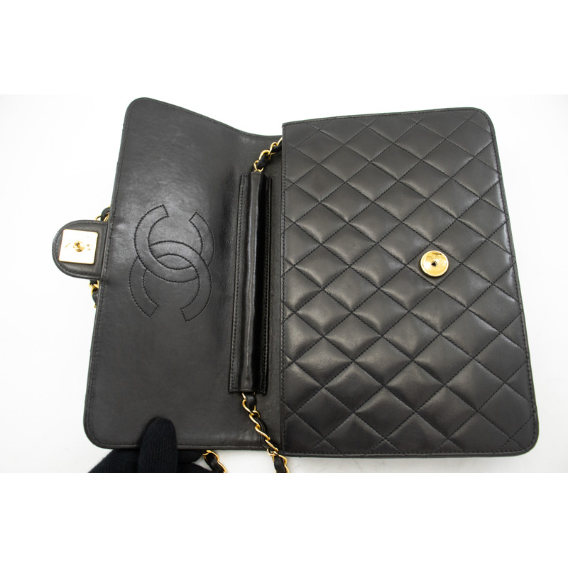 【日本直送】CHANEL 鏈條單肩包手拿包黑色絎縫翻蓋小羊皮錢包-10
