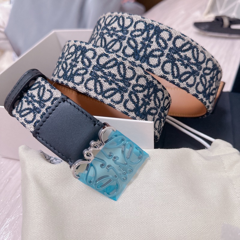 LOEWE羅威全新經典logo 緹花小牛皮 Anagram 腰帶 皮革織布拼接皮帶-1