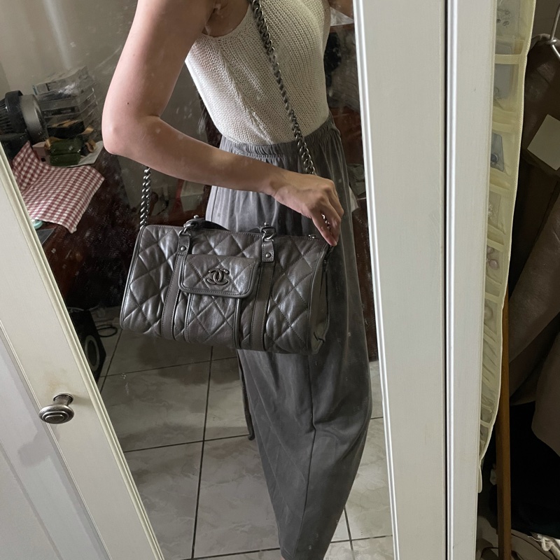 Chanel鐵灰復古銀手提側斜背包-0