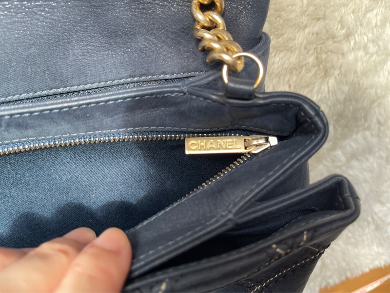 香奈兒Chanel外縫線 深藍牛皮 翻蓋口蓋包 肩背包 斜背包-14