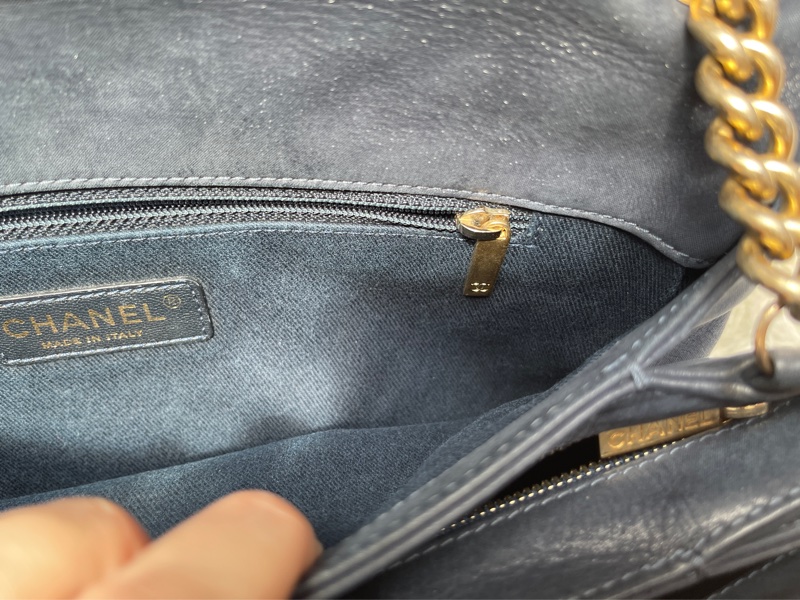 香奈兒Chanel外縫線 深藍牛皮 翻蓋口蓋包 肩背包 斜背包-15