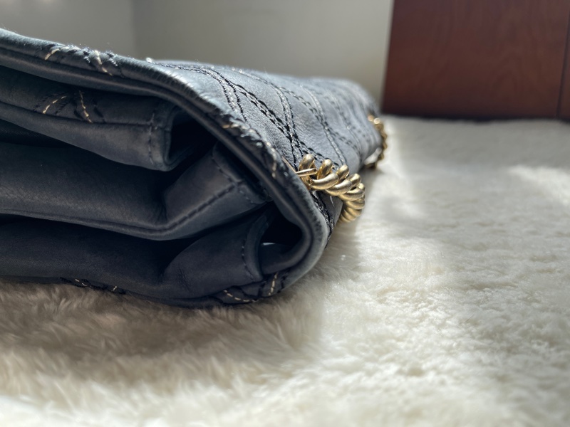 香奈兒Chanel外縫線 深藍牛皮 翻蓋口蓋包 肩背包 斜背包-20