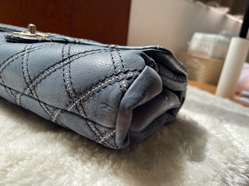 香奈兒Chanel外縫線 深藍牛皮 翻蓋口蓋包 肩背包 斜背包-21