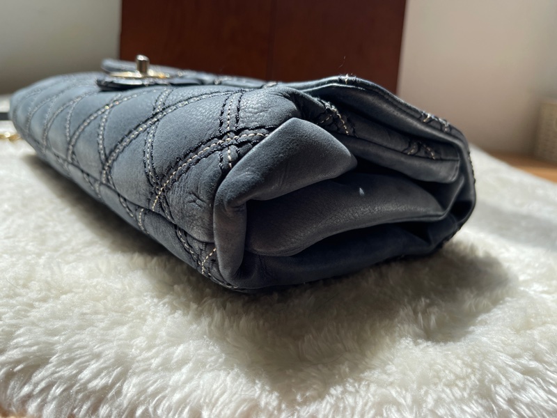 香奈兒Chanel外縫線 深藍牛皮 翻蓋口蓋包 肩背包 斜背包-22