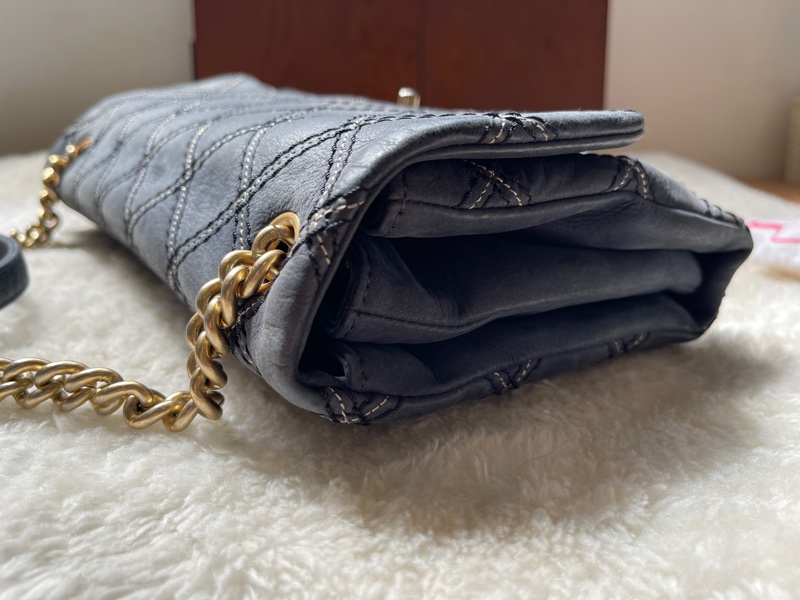 香奈兒Chanel外縫線 深藍牛皮 翻蓋口蓋包 肩背包 斜背包-23