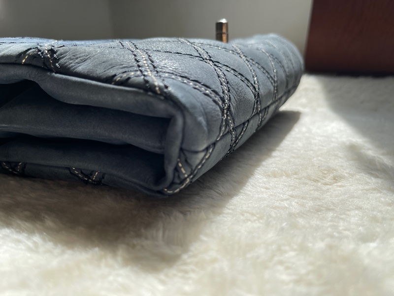 香奈兒Chanel外縫線 深藍牛皮 翻蓋口蓋包 肩背包 斜背包-24