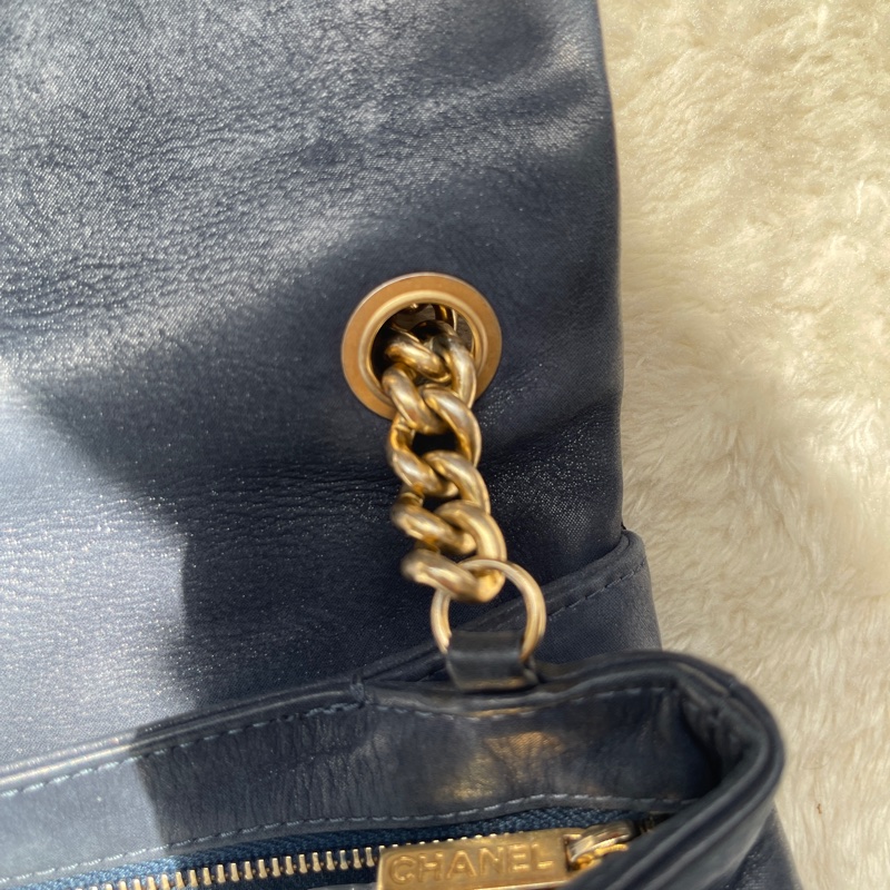 香奈兒Chanel外縫線 深藍牛皮 翻蓋口蓋包 肩背包 斜背包-26