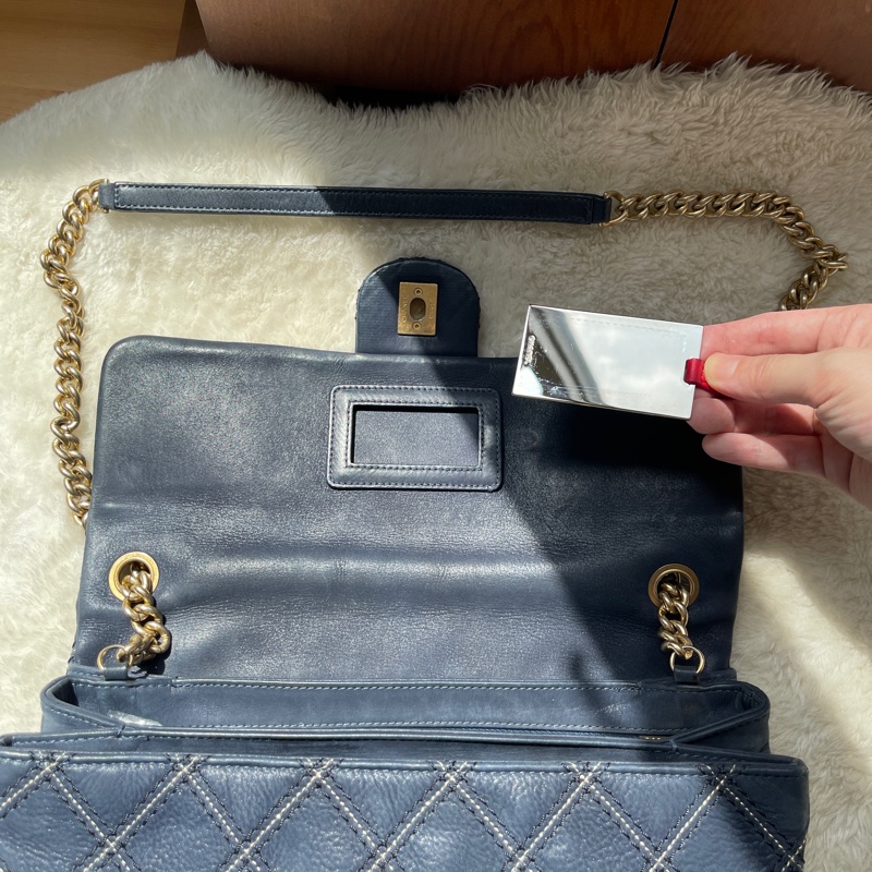 香奈兒Chanel外縫線 深藍牛皮 翻蓋口蓋包 肩背包 斜背包-29