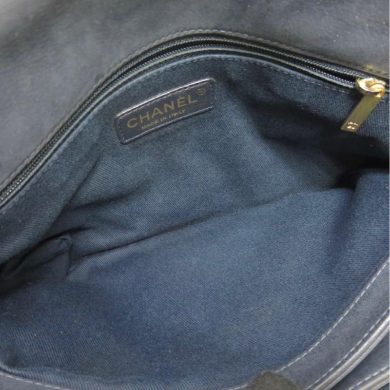 香奈兒Chanel外縫線 深藍牛皮 翻蓋口蓋包 肩背包 斜背包-17
