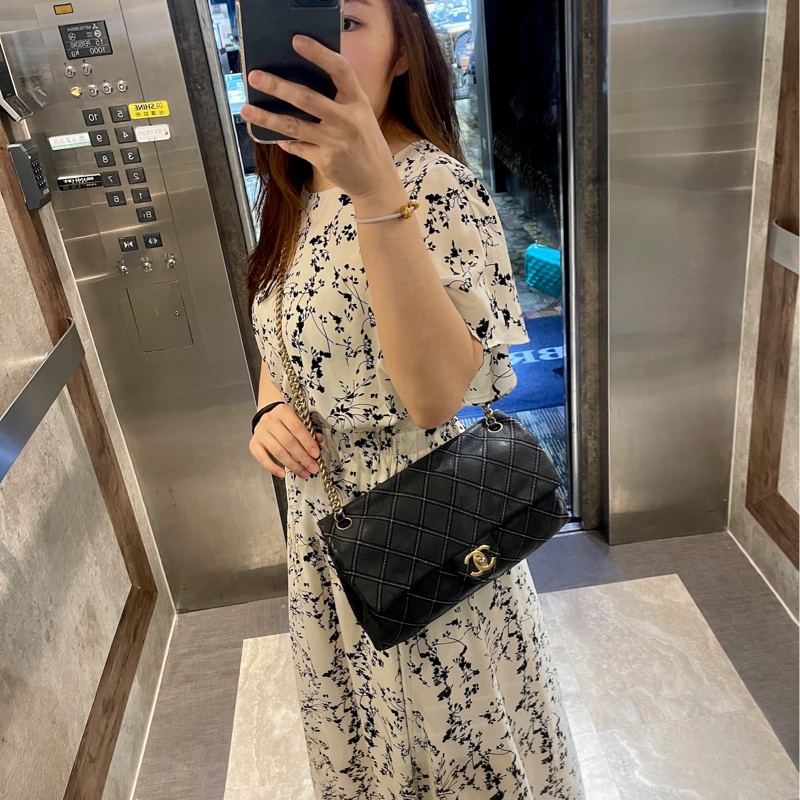 香奈兒Chanel外縫線 深藍牛皮 翻蓋口蓋包 肩背包 斜背包-6