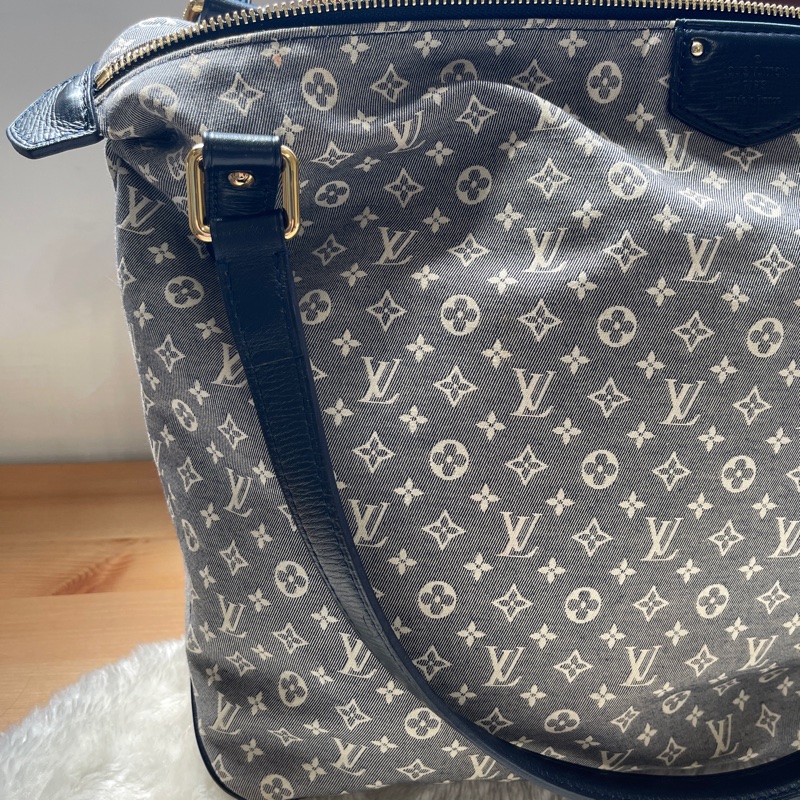 深藍灰色牛仔布LV老花深藍牛皮 灰色LV老花肩背包 托特包 購物包 媽媽包-2