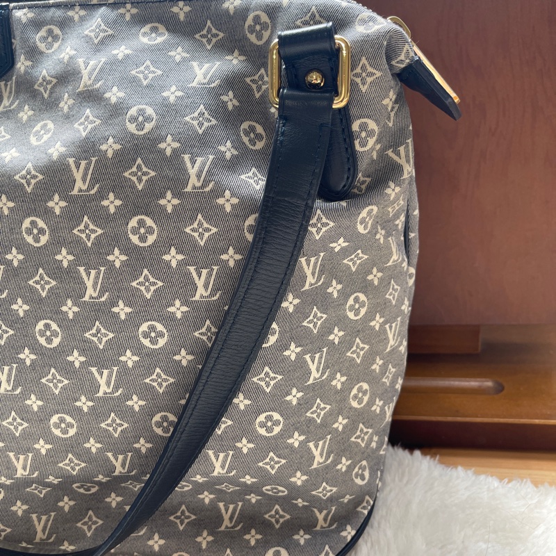 深藍灰色牛仔布LV老花深藍牛皮 灰色LV老花肩背包 托特包 購物包 媽媽包-3