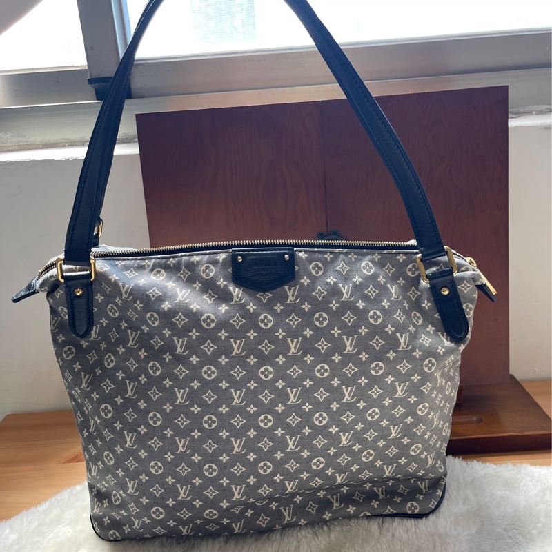 深藍灰色牛仔布LV老花深藍牛皮 灰色LV老花肩背包 托特包 購物包 媽媽包-4