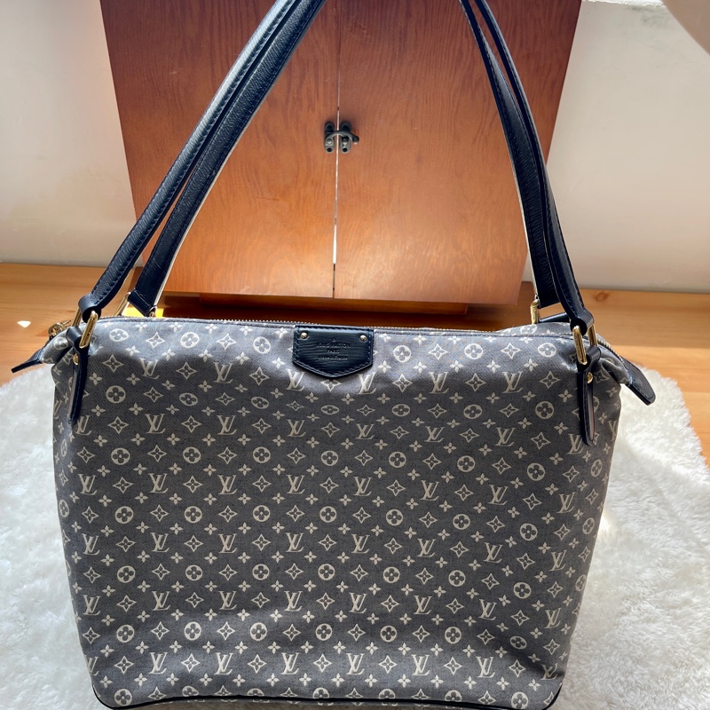 深藍灰色牛仔布LV老花深藍牛皮 灰色LV老花肩背包 托特包 購物包 媽媽包-5