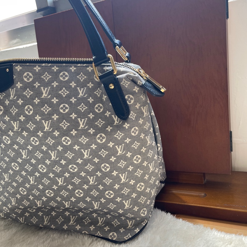 深藍灰色牛仔布LV老花深藍牛皮 灰色LV老花肩背包 托特包 購物包 媽媽包-11