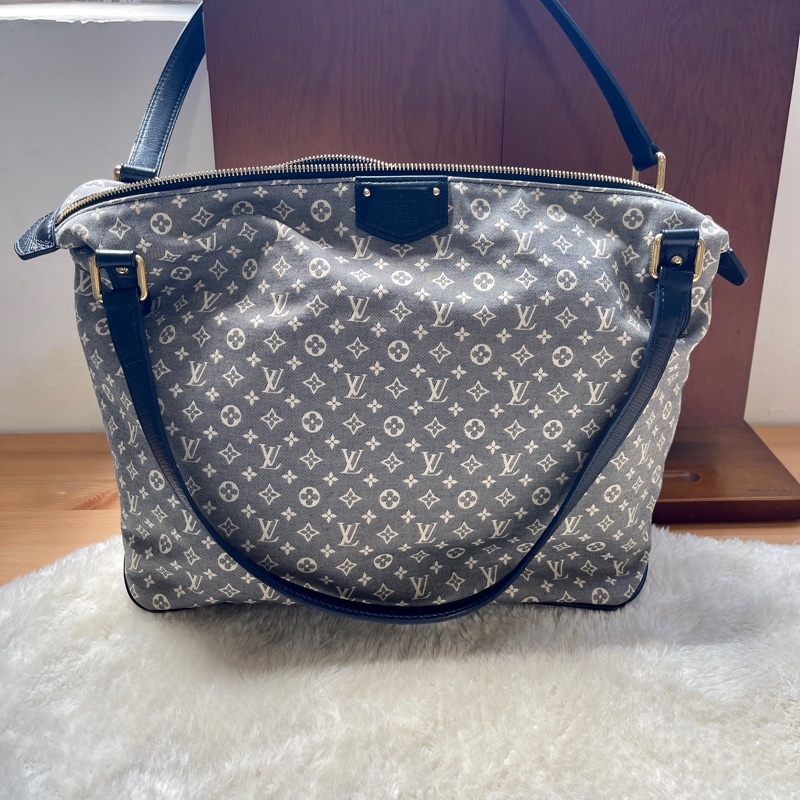 深藍灰色牛仔布LV老花深藍牛皮 灰色LV老花肩背包 托特包 購物包 媽媽包-12